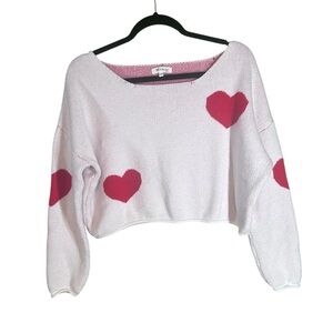 Miracle White and Red heart cropped sweater woman love coquette girl cozy winter
